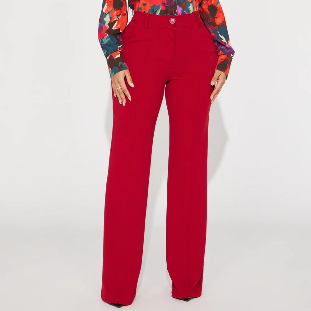 FASHION NOVA Heidi Wide Leg Trouser Pant - Red